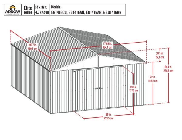 Arrow Shed Elite 14′ x 16′ Outdoor Lockable Gable Roof Steel Storage Shed Building, Anthracite - Image 4