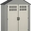 BMS6312D Everett 6' x 3' Heavy-Duty Resin Outdoor Pad-Lockable Double Doors and Windows All-Weather Shed for Yard Storage, Dove Gray
