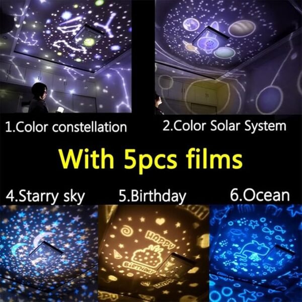 Magical Starry Sky LED Projector Night Light Starry Moon Projector Night Lamp Colorful Rotary Lamp for Baby Children Gift (Color : D) (E) - Image 6