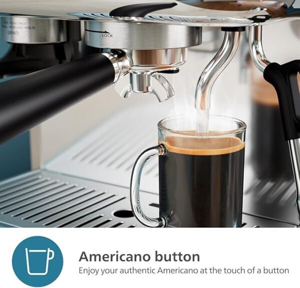 Barista Brew Semi Automatic Espresso Machine - Single & Double Espresso + Americano Button, 250g Bean Container, Intuitive Guidance, Calibrated Tamping, Metal Silver (PSA3218/01) - Image 3