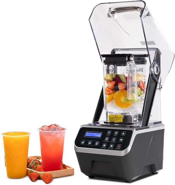 Professional Commercial Blender 2200W 1.58QT 51OZ Quiet Blender Brushless Motors Commercial Smoothies, Frozen Drinks, Self-Cleaning Silver Grey