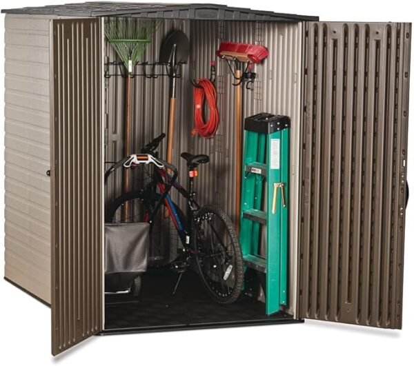 Large Vertical Resin Outdoor Storage Shed With Floor (5 x 6 Ft), Weather Resistant, Brown, Organization for Home/Backyard/Garden Tools/Lawn Mower/Bike Storage/Pool Supplies - Image 5