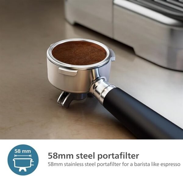 Barista Brew Semi Automatic Espresso Machine - Single & Double Espresso + Americano Button, 250g Bean Container, Intuitive Guidance, Calibrated Tamping, Metal Silver (PSA3218/01) - Image 6