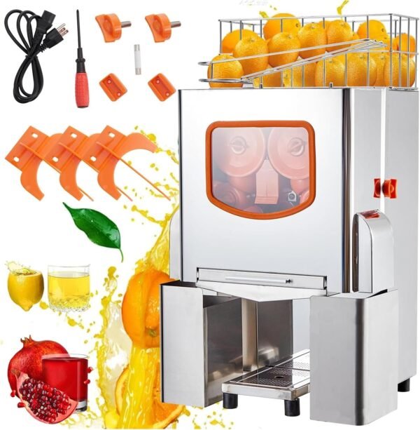 Commercial Orange Juicer Machine, 110V Orange Squeezer, 120W Extractor with Large Storage Basket, Pull-Out Filter Box, and 2 Collecting Buckets - Wide Applications, Easy to Clean, Efficient Processing