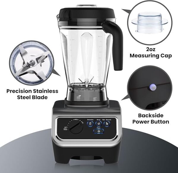 1500w Blender for Kitchen with Pre-set Blending Programs, 64oz Heavy Duty Profession-grade Blender for Smoothies, Soups, Dips, Nut Butters, BPA-Free Tritan Jar - Image 4