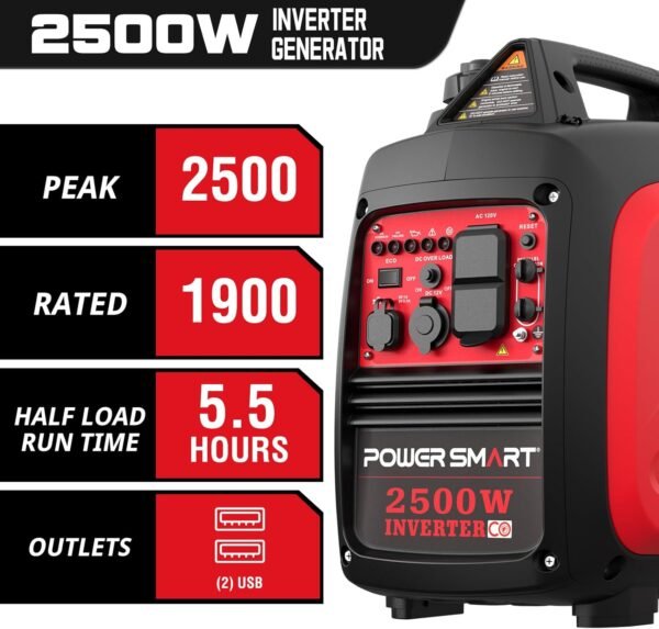 2500-Watt Gas Powered Portable Inverter Generator, Super Quiet for Camping, Tailgating, Home Emergency Use, EPA Compliant 2024 Version - Image 6