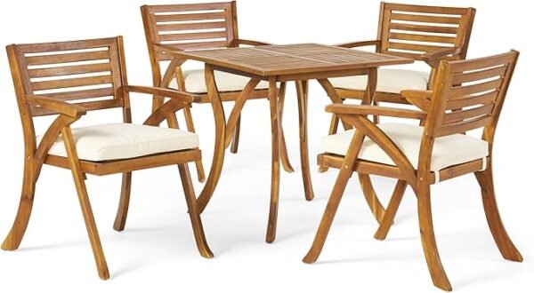 Hermosa Acacia Wood Dining Set, 5-Pcs Set, Teak Finish - Image 2