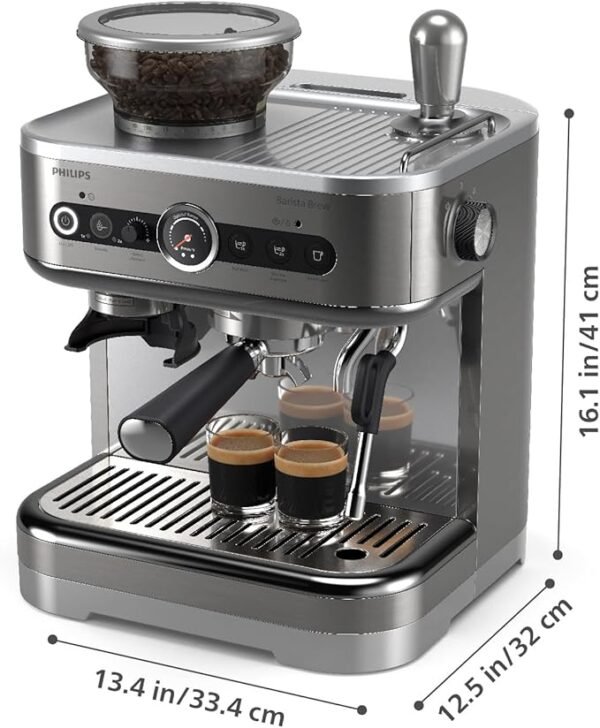 Barista Brew Semi Automatic Espresso Machine - Single & Double Espresso + Americano Button, 250g Bean Container, Intuitive Guidance, Calibrated Tamping, Metal Silver (PSA3218/01) - Image 2