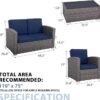 4 Piece Outdoor Patio Conversation Set, All-Weather PE Rattan Wicker Sectional Patio Sofa Set with Tempered Glass Coffee Table for Family Gatherings, Navy Blue - Image 5