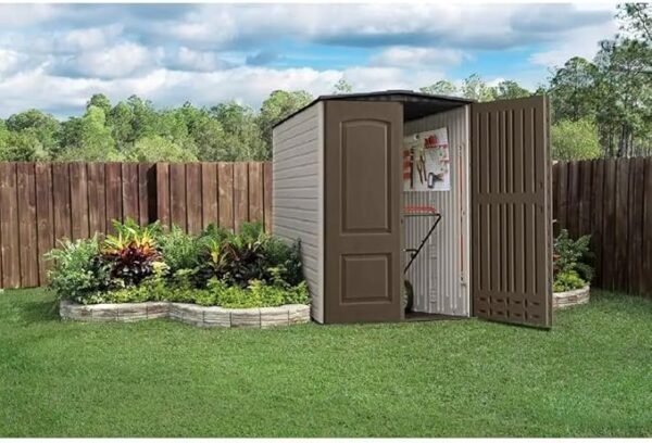 Large Vertical Resin Outdoor Storage Shed With Floor (5 x 6 Ft), Weather Resistant, Brown, Organization for Home/Backyard/Garden Tools/Lawn Mower/Bike Storage/Pool Supplies - Image 3