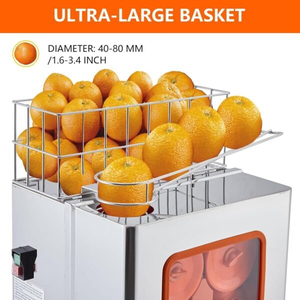 Commercial Orange Juicer Machine, 110V Orange Squeezer, 120W Extractor with Large Storage Basket, Pull-Out Filter Box, and 2 Collecting Buckets - Wide Applications, Easy to Clean, Efficient Processing - Image 2