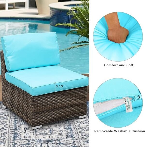 Outdoor Patio Wicker Daybed Furniture Set with Retractable Canopy, Storable Side Table, and Soft Cushions for Relaxing in Your Backyard or Porch, Turquoise - Image 5