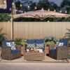 4 Piece Outdoor Patio Conversation Set, All-Weather PE Rattan Wicker Sectional Patio Sofa Set with Tempered Glass Coffee Table for Family Gatherings, Navy Blue - Image 6