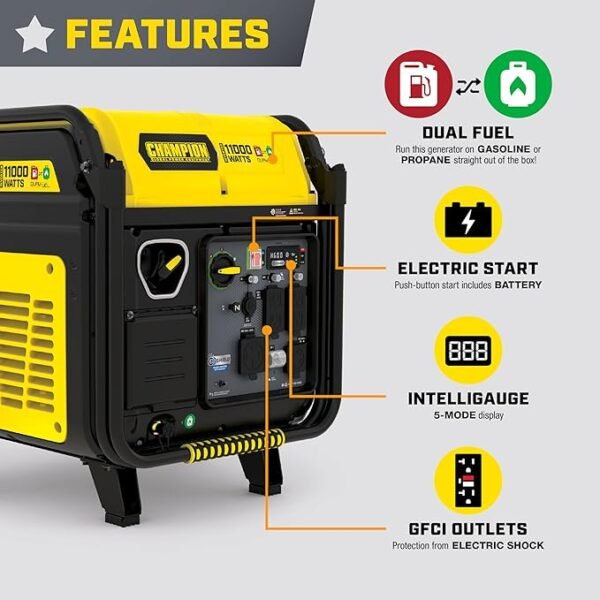 11,000-Watt Electric Start Dual Fuel Home Backup Portable Inverter Generator with Quiet Technology and CO Shield - Image 5