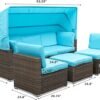 Outdoor Patio Wicker Daybed Furniture Set with Retractable Canopy, Storable Side Table, and Soft Cushions for Relaxing in Your Backyard or Porch, Turquoise - Image 6