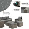 6 Piece Outdoor Patio Funiture Set,Outdoor Sectional Recliner Sofa Modern High Back Wicker Seating with 2 Ottomans,All Weather Cushions and Storage Table (Grey) - Image 5
