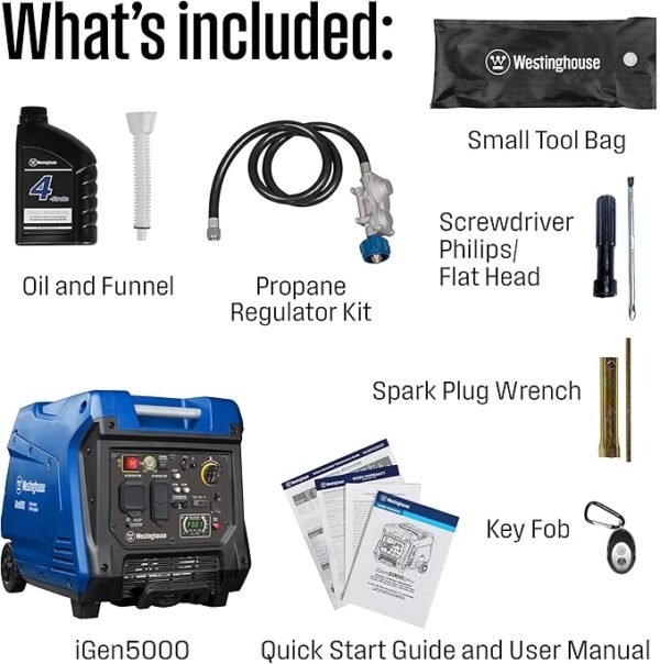 Outdoor Power Equipment 5000 Peak Watt Super Quiet Portable Inverter Generator, Remote Electric Start with Auto Choke, Wheel & Handle Kit, RV Ready, Gas Powered, Parallel Capable - Image 2