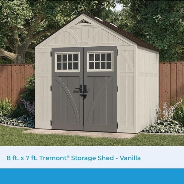 8' x 7' Heavy-Duty Resin Tremont Storage Shed with Reinforced Floor, Skylights for Natural Light, Lockable Double Doors, Cream - Image 5