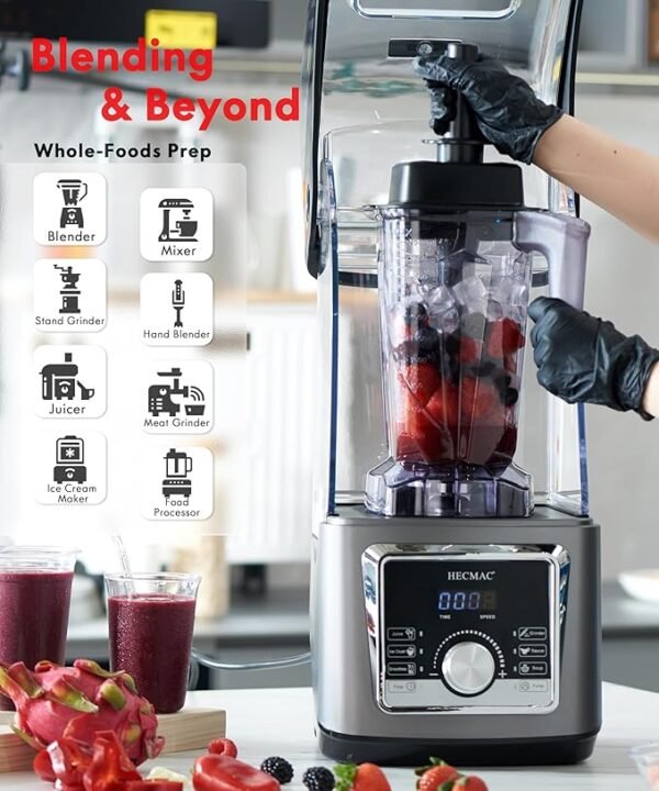 3-Peak HP Professional Blender with Soundproof Cover, 6 Pre-Set Programs, 85 oz. Self-Cleaning Container - High-Performance for Home & Commercial Use, Food and Drink Blending (Max. 2200W/1400W) - Image 2