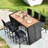 7 PCS Outdoor Wicker Furniture with Acacia Wood Bar Table Top and Removable Cushion, Conversation Set for Dining, Patios, Backyards, Porches, Gardens and Poolside (Black) - Image 2