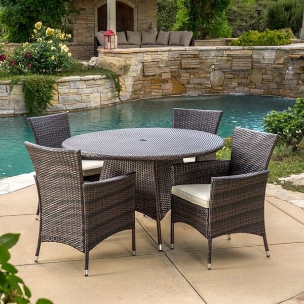 Rodgers Outdoor Wicker Dining Set, 5-Pcs Set, Multibrown - Image 3