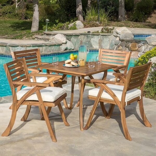 Hermosa Acacia Wood Dining Set, 5-Pcs Set, Teak Finish