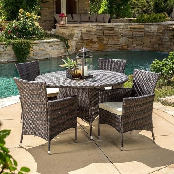 Rodgers Outdoor Wicker Dining Set, 5-Pcs Set, Multibrown - Image 2